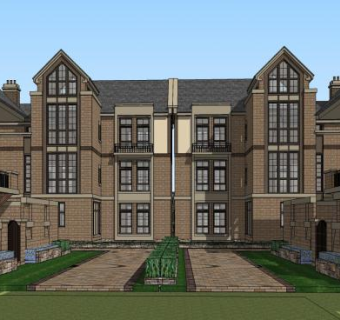 法式住宅联排别墅SU模型下载_sketchup草图大师SKP模型