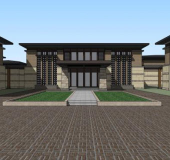 草原风格建筑联排别墅SU模型下载_sketchup草图大师SKP模型