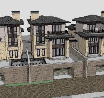 法式独栋联排别墅SU模型下载_sketchup草图大师SKP模型