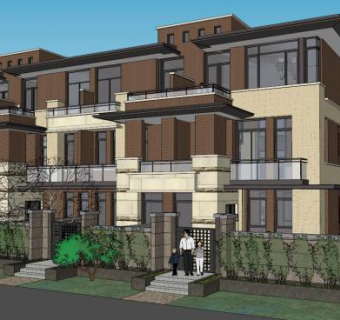 简法式联排别墅SU模型下载_sketchup草图大师SKP模型