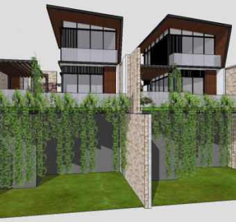 海南中式东南亚联排别墅SU模型下载_sketchup草图大师SKP模型