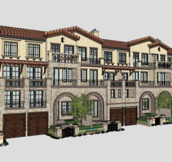 西班牙建筑联排别墅SU模型下载_sketchup草图大师SKP模型