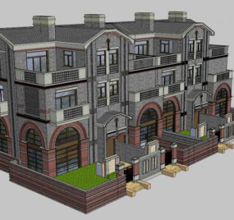 民国风联排别墅SU模型下载_sketchup草图大师SKP模型