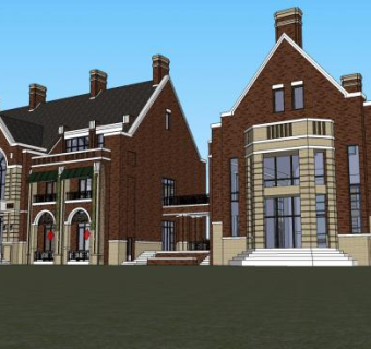 英式会所英式联排别墅SU模型下载_sketchup草图大师SKP模型