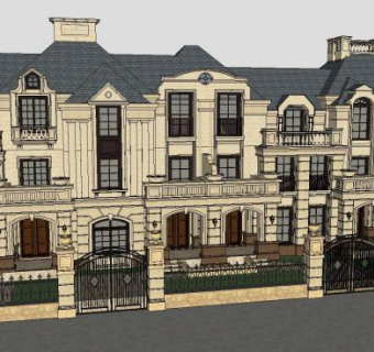 法式复古建筑联排别墅SU模型下载_sketchup草图大师SKP模型