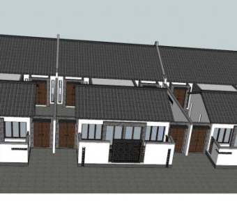 中式建筑联排别墅SU模型下载_sketchup草图大师SKP模型
