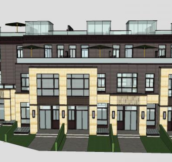现代风格建筑联排别墅SU模型下载_sketchup草图大师SKP模型