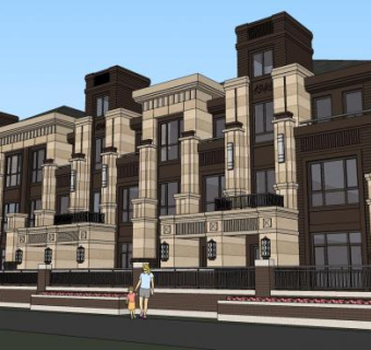 法式六联排别墅SU模型下载_sketchup草图大师SKP模型