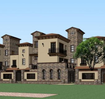 西班牙联排别墅装修SU模型下载_sketchup草图大师SKP模型