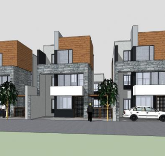 现代风格户外联排别墅SU模型下载_sketchup草图大师SKP模型