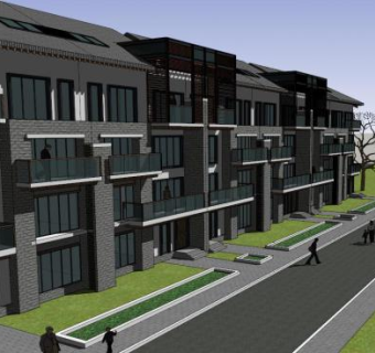 中式别墅户外联排别墅建筑SU模型下载_sketchup草图大师SKP模型