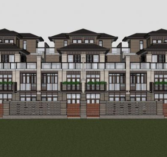 新亚洲建筑联排别墅SU模型下载_sketchup草图大师SKP模型