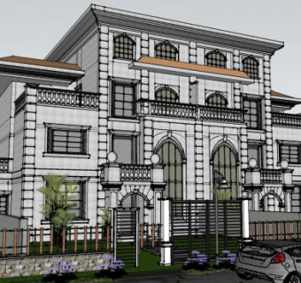 三层四层联排连排别墅SU模型下载_sketchup草图大师SKP模型