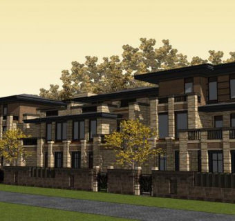 欧式风格建筑联排别墅SU模型下载_sketchup草图大师SKP模型