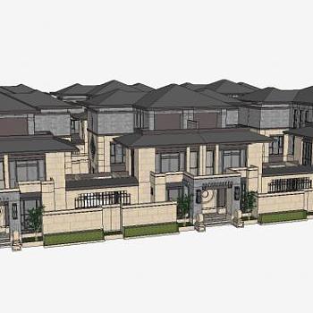 草原风住宅联排别墅SU模型下载_sketchup草图大师SKP模型