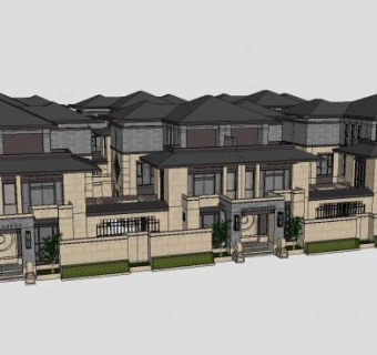 草原风住宅联排别墅SU模型下载_sketchup草图大师SKP模型