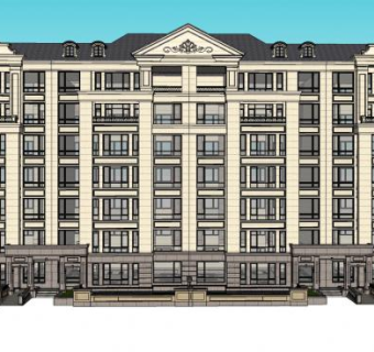 法式洋房联排建筑SU模型下载_sketchup草图大师SKP模型