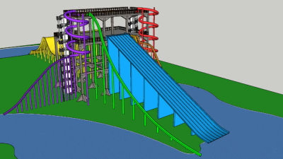 滑水道塔水上乐园SU模型下载_sketchup草图大师SKP模型
