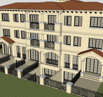 西班牙联排别墅建筑SU模型下载_sketchup草图大师SKP模型