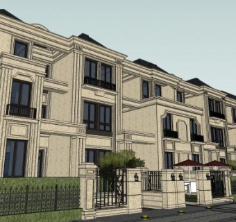 法式联排建筑户外别墅SU模型下载_sketchup草图大师SKP模型
