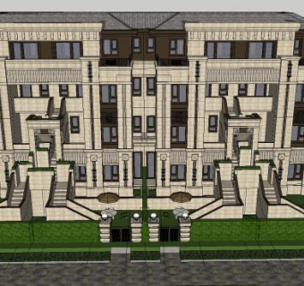 新古典建筑豪华联排别墅SU模型下载_sketchup草图大师SKP模型