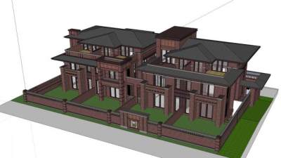 褐石风格建筑联排别墅SU模型下载_sketchup草图大师SKP模型