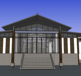中式风格会所联排建筑SU模型下载_sketchup草图大师SKP模型