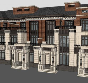 民国风格建筑联排别墅SU模型下载_sketchup草图大师SKP模型