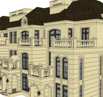 法式风格复古联排别墅SU模型下载_sketchup草图大师SKP模型