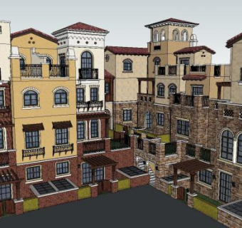 地中海豪华联排别墅SU模型下载_sketchup草图大师SKP模型