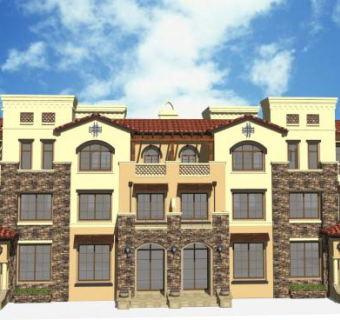 地中海豪华自建房联排别墅SU模型下载_sketchup草图大师SKP模型