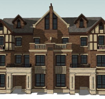 英式风格建筑联排别墅SU模型下载_sketchup草图大师SKP模型