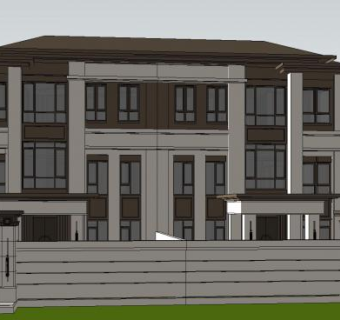 新亚洲风格中式联排别墅SU模型下载_sketchup草图大师SKP模型