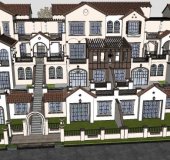 山地托斯卡纳联排别墅SU模型下载_sketchup草图大师SKP模型