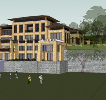 现代山坡度假豪宅联排别墅SU模型下载_sketchup草图大师SKP模型