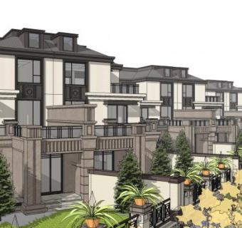 欧式自建房联排别墅住宅建筑SU模型下载_sketchup草图大师SKP模型