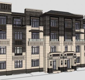 中式民国风联排别墅SU模型下载_sketchup草图大师SKP模型