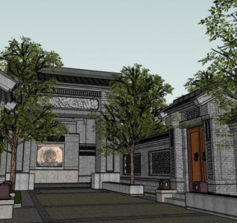 古代中式院落联排别墅建筑SU模型下载_sketchup草图大师SKP模型