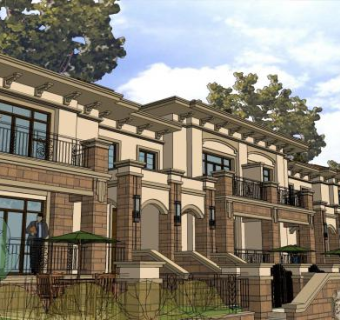 欧式地中海风格联排别墅SU模型下载_sketchup草图大师SKP模型