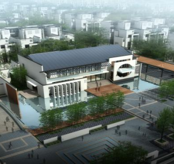 现代中式联排别墅城堡SU模型下载_sketchup草图大师SKP模型