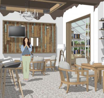 花园民宿书吧庭院SU模型