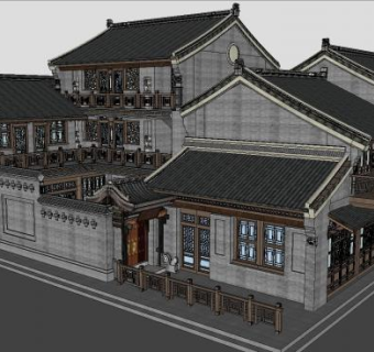 山西晋派户外四合院民居民宅SU模型下载_sketchup草图大师SKP模型