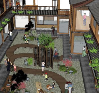中式居住民宿四合院SU模型下载_sketchup草图大师SKP模型