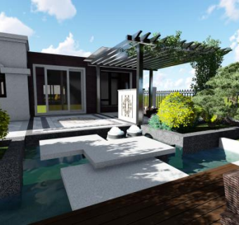 户外别墅庭院花园SU模型下载_sketchup草图大师SKP模型