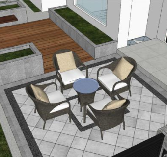 现代别墅庭院花园景观SU模型下载_sketchup草图大师SKP模型