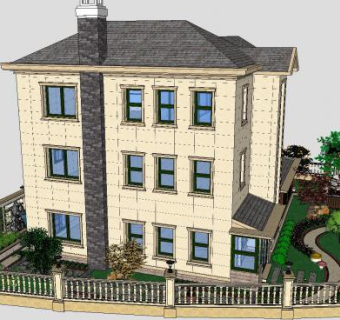 欧式休闲别墅小庭院SU模型下载_sketchup草图大师SKP模型