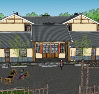 乡村农家小院四合院建筑SU模型下载_sketchup草图大师SKP模型