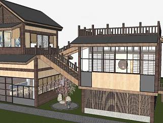 日式二层小木屋建筑SU模型下载_sketchup草图大师SKP模型