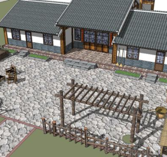 中式乡村院落四合院SU模型下载_sketchup草图大师SKP模型