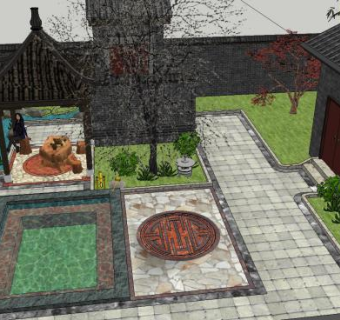 中式四合院民居建筑SU模型下载_sketchup草图大师SKP模型